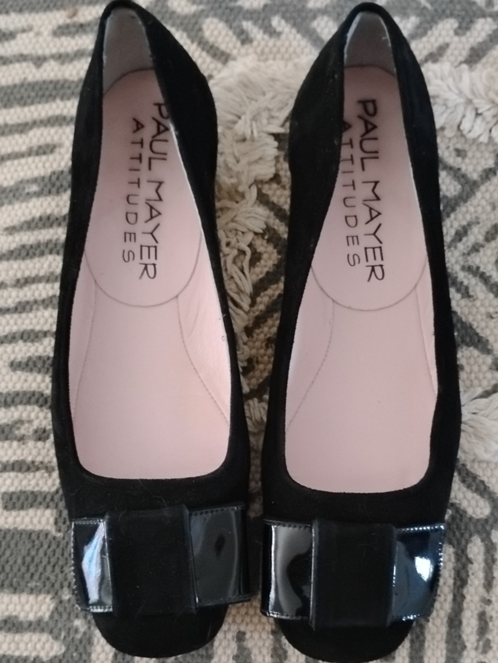 Paul Mayer Black Suede Patent Leather Bow Ballet Flats 7 B